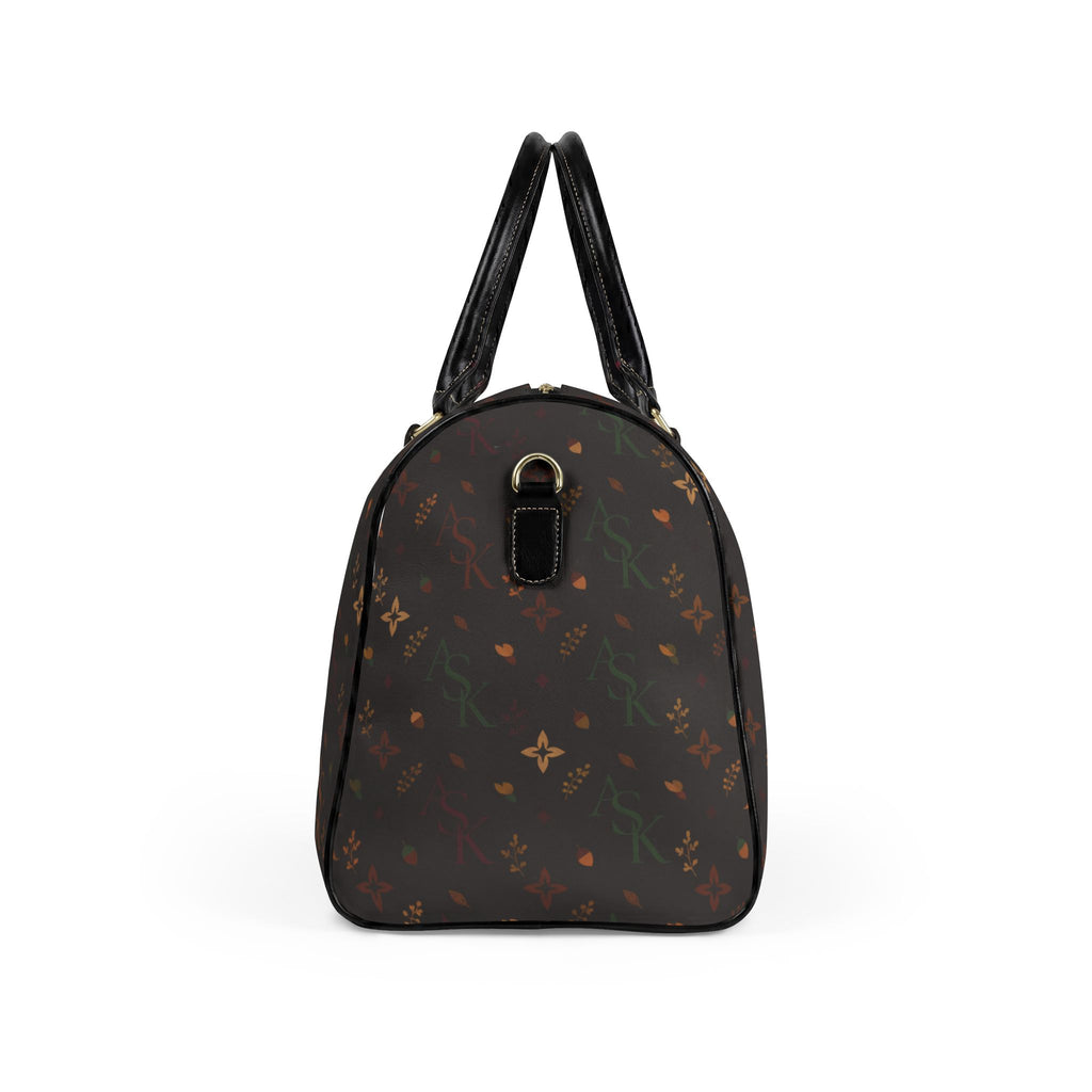 Brown Floral Monogram Duffle Bag — Faux Leather Travel Weekender