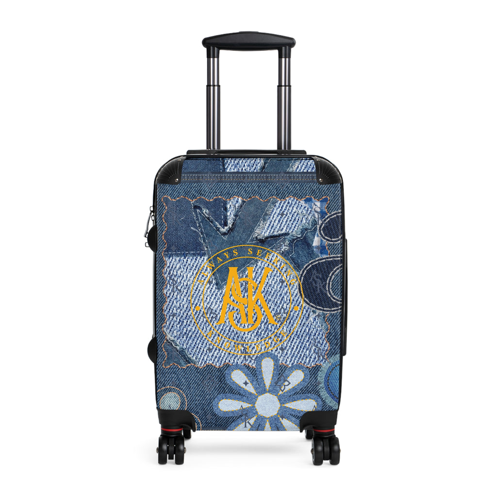 Denim Patch Monogram Suitcase – Personalized Floral & Jean Print Carry-On