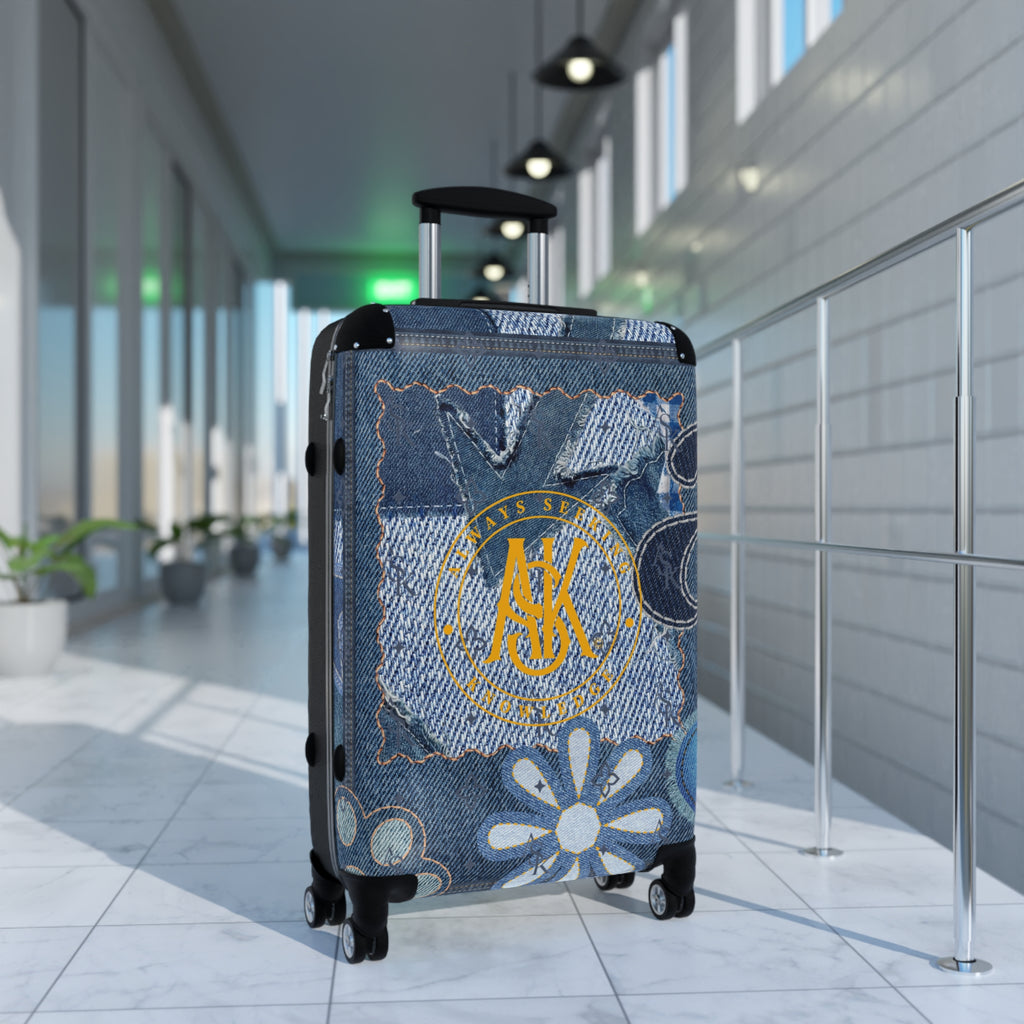Denim Patch Monogram Suitcase – Personalized Floral & Jean Print Carry-On