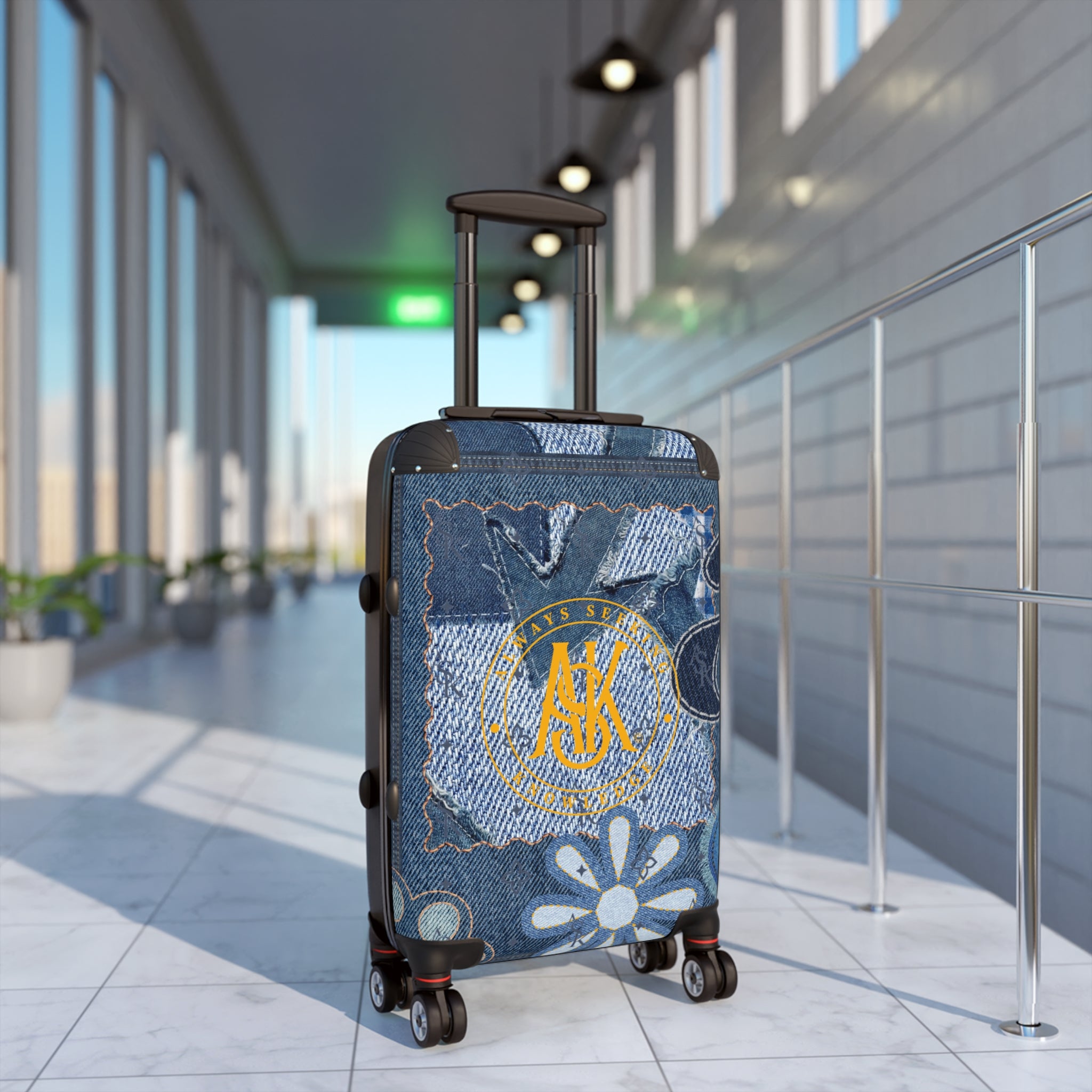 Denim Patch Monogram Suitcase – Personalized Floral & Jean Print Carry-On