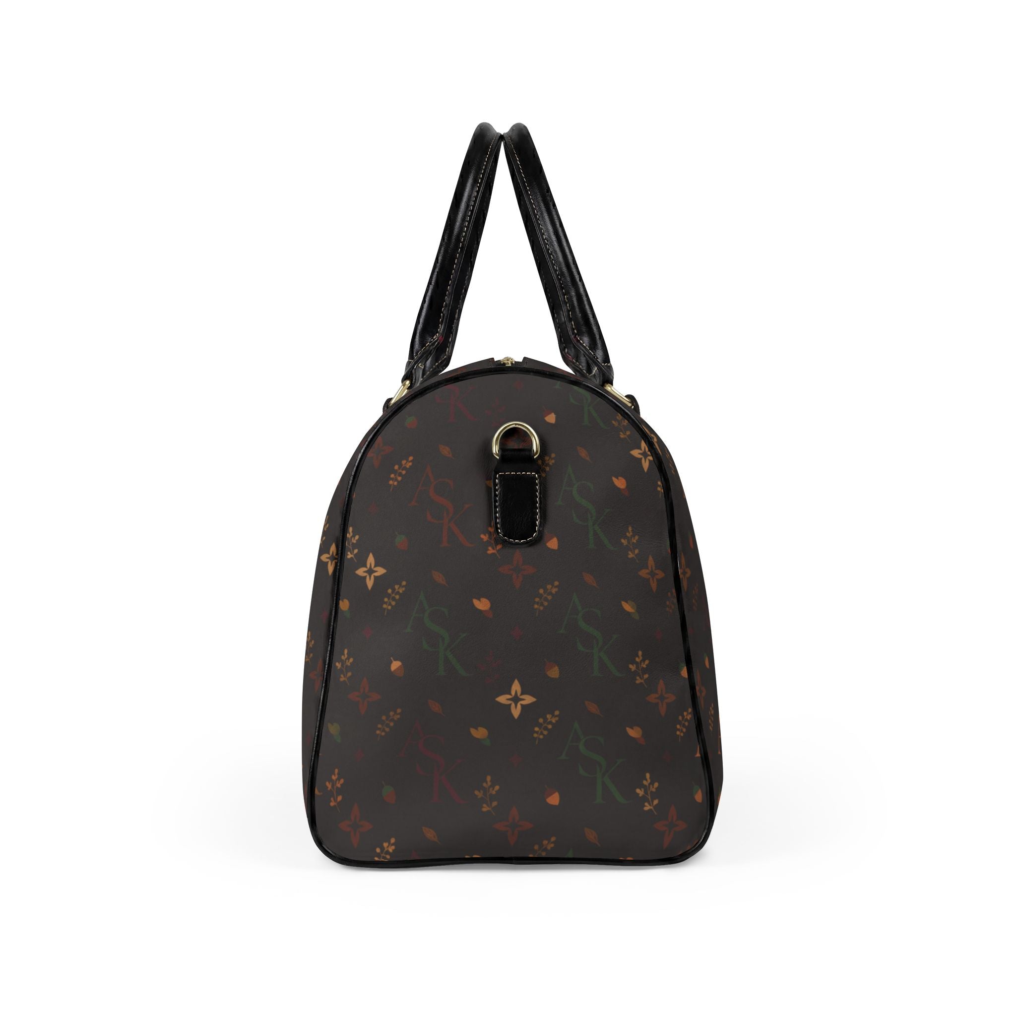 Brown Floral Monogram Duffle Bag — Faux Leather Travel Weekender