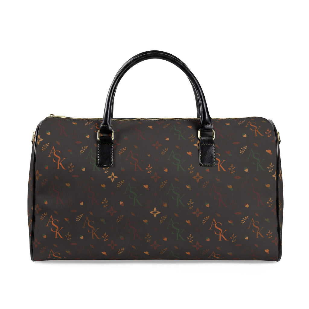 Brown Floral Monogram Duffle Bag — Faux Leather Travel Weekender