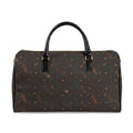 Brown Floral Monogram Duffle Bag — Faux Leather Travel Weekender