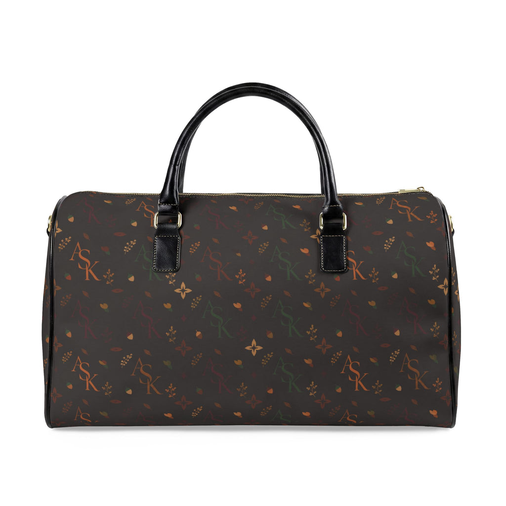 Brown Floral Monogram Duffle Bag — Faux Leather Travel Weekender