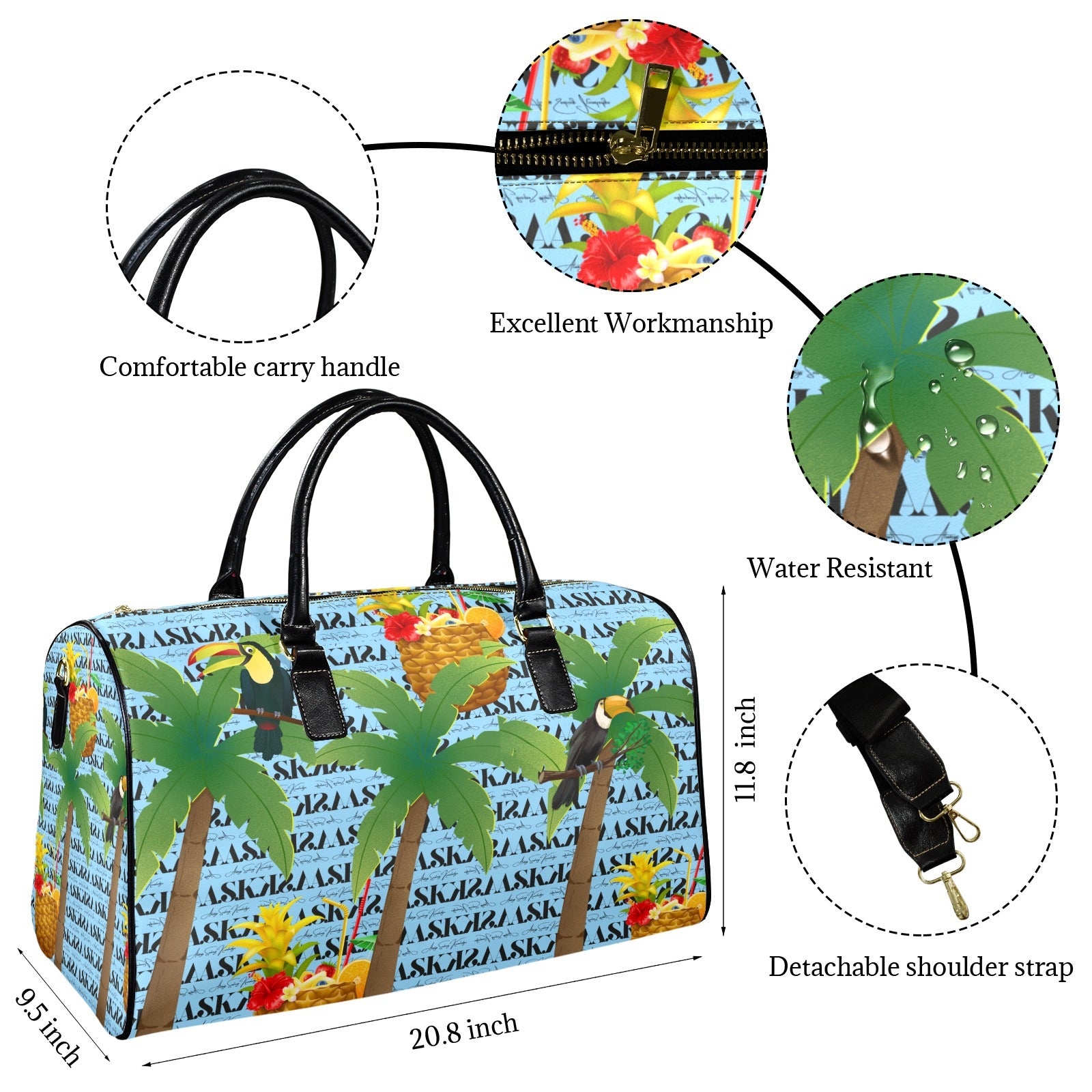 Tropical Paradise Barrel Duffle Bag - Leather Trim