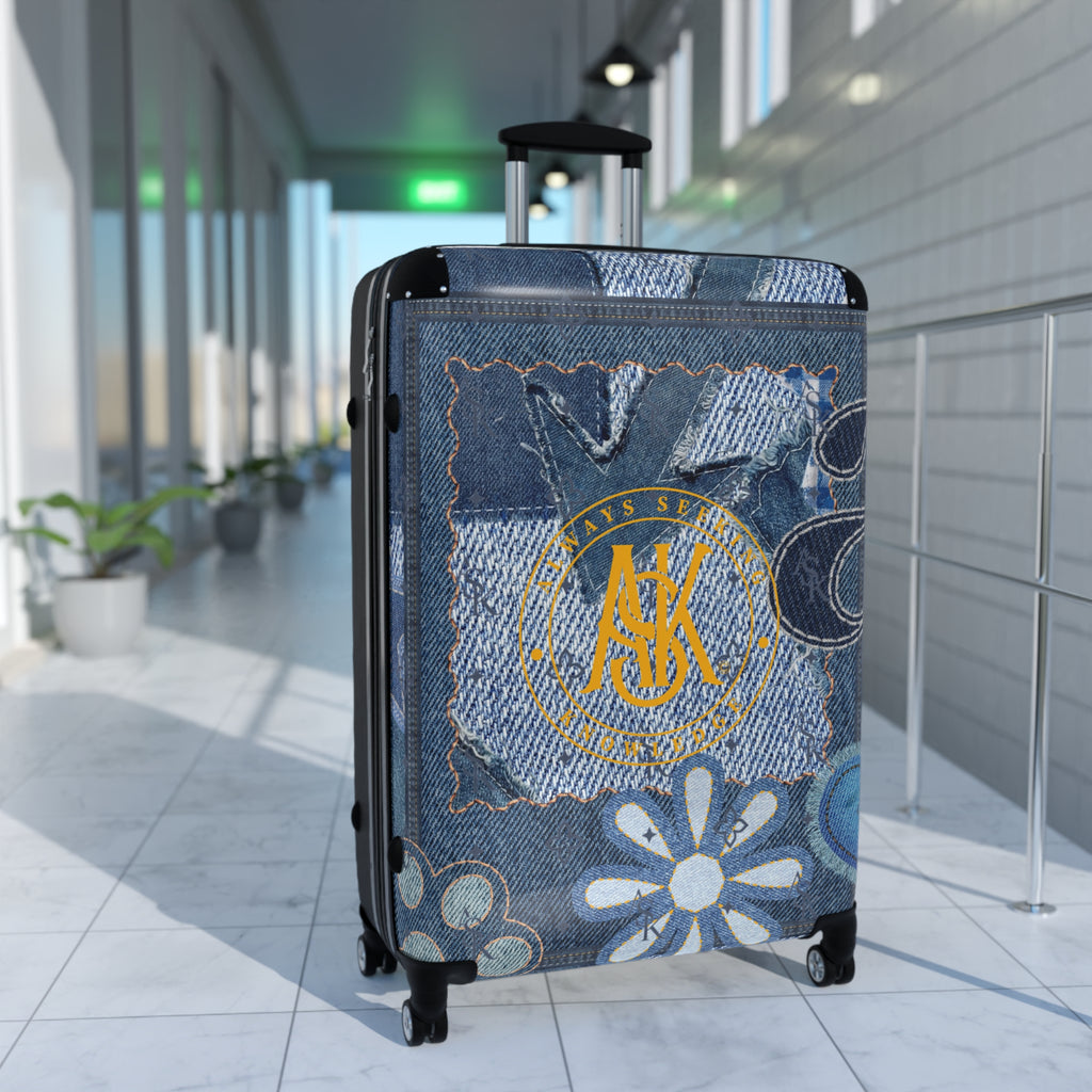 Denim Patch Monogram Suitcase – Personalized Floral & Jean Print Carry-On