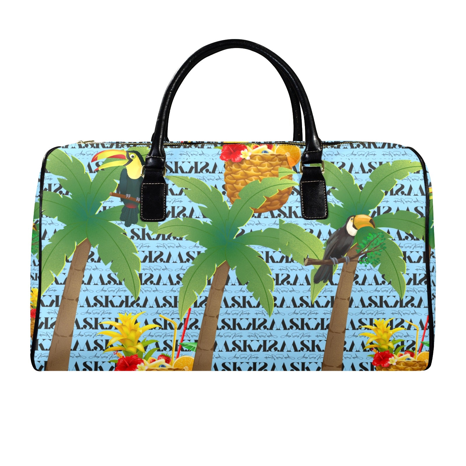 Tropical Paradise Barrel Duffle Bag - Leather Trim