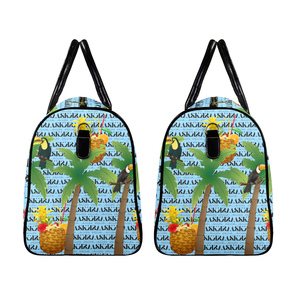 Tropical Paradise Barrel Duffle Bag - Leather Trim